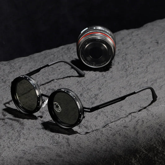 Luxury 9 Level Color Changing Sunglasses with Round Steampunk Design and Metal Frame
